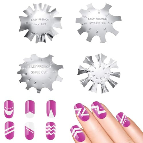 4 Stücke Edelstahl Rand Trimmer French Smile Line Maniküre Werkzeug Set, French Nails Schablone Acryl Nagel Edge Trimmer, kantenschneider Metall Schablone Cutter für French Smile Cut Acryl Modellage