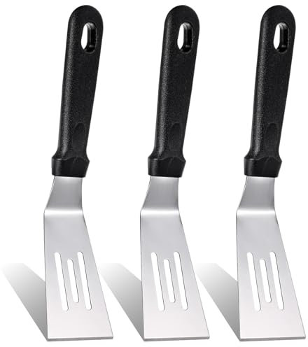 TIESOME Juego de 3 espátulas pequeñas de metal para cocinar y hornear, espátula de acero inoxidable con mango antideslizante, espátula de metal para cocinar brownie, galletas, lasaña y más