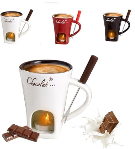 DengFen Tasse à fondue au chocolat, service à fondue en céramique avec fourchette, tasse à fondue au fromage, tasse chauffante au beurre, casserole chauffante avec bougie chauffe-plat, convient pour