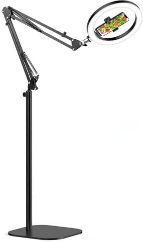 RemixOri 10 Ring Light with Tripod Stand & Phone Holder, 2-in-1 Overhead Dimmable LED Circle Light with Desk Mount, Selfie Ringlight for Video,Makeup,Live Stream,Photography