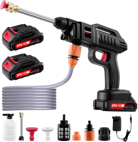 21V Akku Hochdruckreiniger mit 60 Bar und 3000W - Tragbar mit Düse und 5m Schlauch für Autos, Fenster, Rasen, Gärten, Pools