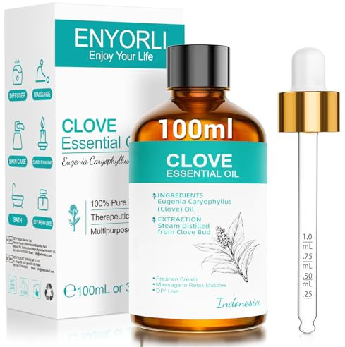 ENYORLI Huile Essentielle de Clou de Girofle 100ml,Naturelle – Arôme Chaud et Épicé, Idéale pour Diffuseur, Massage, Bain ou Ambiance Détente, Huile Aromatique Polyvalente, Usage Externe Uniquement