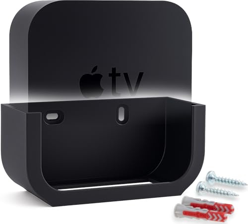 Support mural pour Apple TV 4K (tous les modèles) - Possibilité de coller ou de visser - Accessoires pour coller ou visser - Peu encombrant et robuste - Fabriqué en Allemagne - Support mural Apple TV