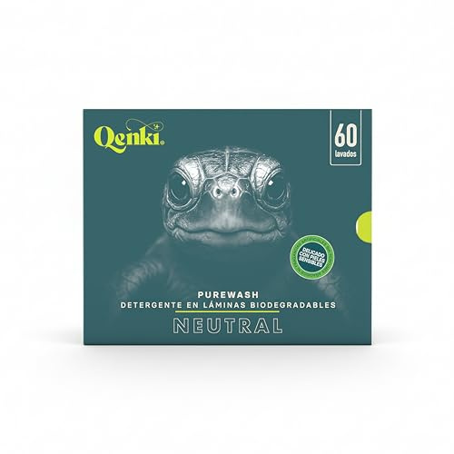 Detergente en Láminas para Lavadora | Sin Perfume Piel Sensible | Biodegradable sin Plástico | 60 Lavados | Qenki® PureWash