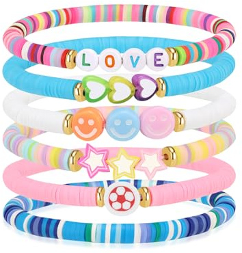 Artlunar 6 PCS Friendship Bracelets for Teen Girls, Kids and Women, Colorful Clay Bead Bracelet Set, BFF Preppy Aesthetic Jewelry Gifts for Birthday, Graduation, Summer Party