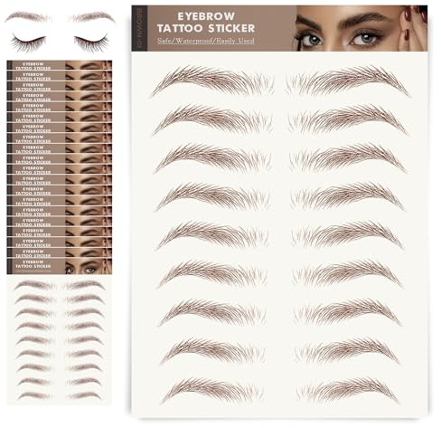 20 Sheets Eyebrow Tattoo Waterproof Eyebrow Sticker, 4D Hair Like Natural Fake Tattoo Eyebrows Peel Off Instant Transfers Brows Shaper Eyebrow Makeup Sticker for Women Girls,Tapered Brown