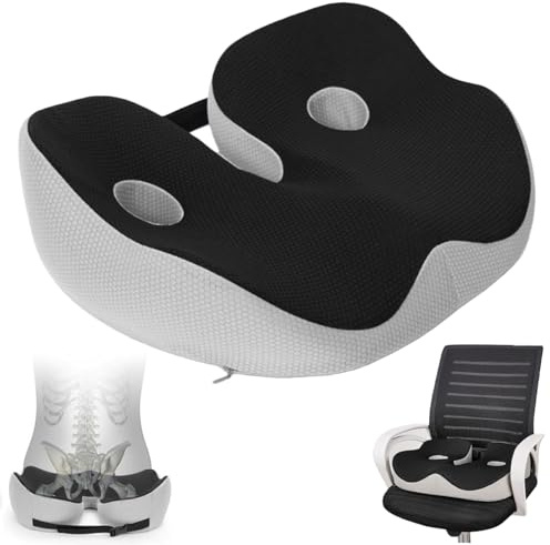 Demlaka sittdyna ortopedisk: 48 × 39 × 14 cm minnesskum ergonomisk sittdyna, kudde för att lindra höft- och svansbenssmärtor, justerbar sittdynebredd kontorsstol för kontor, hem