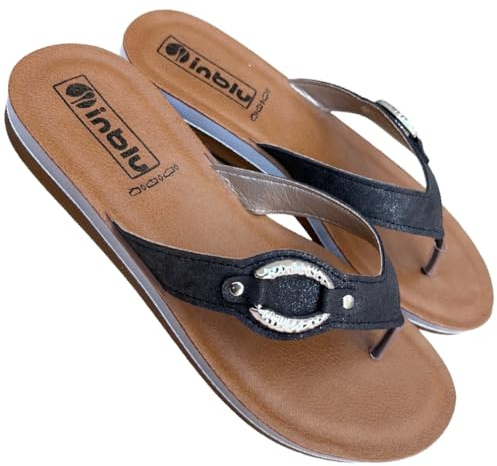 inblu infradito Ciabatte leggere Solea Vegan ciabattina estiva casa mare sottopiede SOFT e suola felssibile (nero deco, Sistema Taglie Calzature EU, Adulto, Donna, Numero, Media, 40)