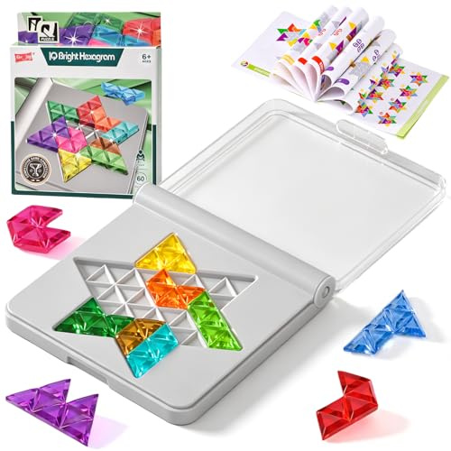 LTFIOON Jeu de Réflexion & Logique – Puzzle IQ avec défis progressifs & 2 Formes – Pièces colorées comme gelée – Couvercle & livret Solutions – Dès 6 Ans (Étoile à Six Branches)