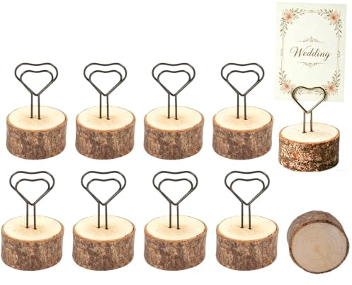 BXUUXA 10 Pièces Supports de Numéro de Table en Bois, Porte Cartes en Forme de Coeur Portes Nom Table en Bois Portes Photo Pince Photo Menu Clip pour Mariages, Fêtes, Restaurant Décoration(4 x 6CM)
