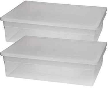Kreher 2 Stück XL Aufbewahrungsbox mit Deckel aus transparentem Kunststoff und XL Stauvolumen! Maße: 37,6 x 52 x 13,9 cm