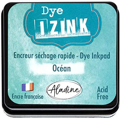 Aladine - Izink Dye Océan Stempelkissen – schnelltrocknendes Stempelkissen für Stempel und Schablonen – Scrapbooking und kreative Karten – französische Tinte – Größe M – 5 x 5 cm – Farbe Ozean Türkis