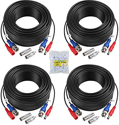 SANNCE 4 x 30m/100FT HD Multifunzione Cavo Video Sorveglianza Fotocamera Analog Kit DVR CCTV BNC RCA DC Alimentazione Sistema di videosorveglianza Colore Nero