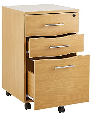 MMT Furniture Ltd IV05 Mobiler Schrank mit 3 Schubladen – abschließbarer Büroschrank – Rollschrank – flach verpackt – Schubladenschrank Buche – (42W x 44D x 68H cm)