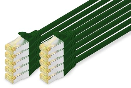 DIGITUS LAN Kabel Cat 6A – 0,5 m – 10 Stück – S/FTP Geschirmt – 10 Gbit/s – 500 MHz – PoE++ – AWG 26/7 – LSZH – RJ45 Netzwerkkabel – Patchkabel – Kompatibel zu Cat6 und Cat7 – Grün