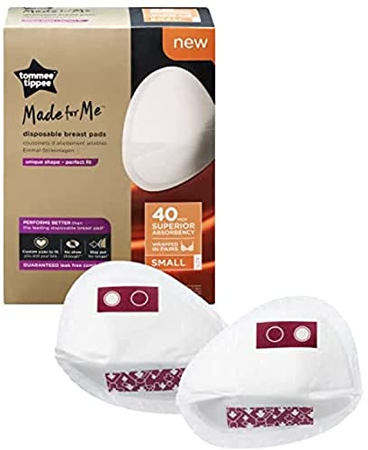 Tommee Tippee Made for Me Daily Disposable Breast Pads, Small, 40 Pack, Soft, Absorbent and Leak-Free, Contoured Shape, Adhesive Patch