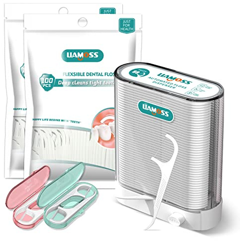 Dental Floss Picks Dispenser-308 Count Professional Cavity Resistant Flossers-LIAMOSS Automatic Pop Up Organiser Case-Intelligent Sealed Storage-Adults Best Dental Care Oral Tools