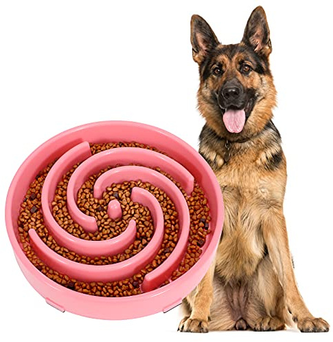 Långsam utfodring hundskål, anti-sling interaktiv hundskål, säkerhet hållbar matskål för hundar rosa