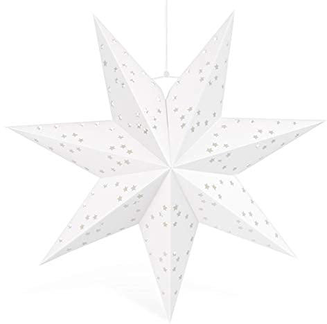 Wishstar Paper Star Lantern, Diámetro 45 cm Stelle di Carta da Appendere, Decorazione per Natale, Matrimoni, Compleanni, Feste, Baby Shower, Vacanze (Bianco 1pcs)