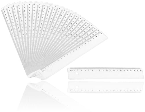D.RECT Lot de 24 Règles - Longueur de la Règle 20 cm - Plastique -Transparent Verre Clair - Avec Graduation en cm et mm - pour École, Bureau, Maison