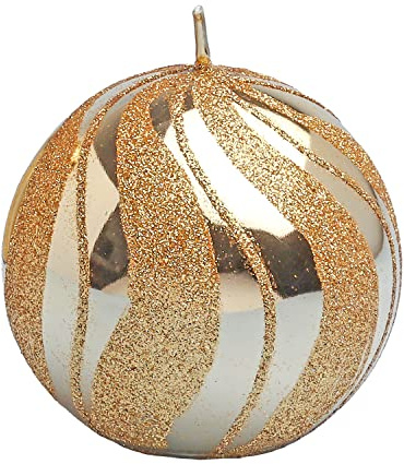 G Decor Gold Spiral Glitter Glass Effect Reflecting Gloss Pillar Candles Anniversary New Home Gift (Gold Ball)