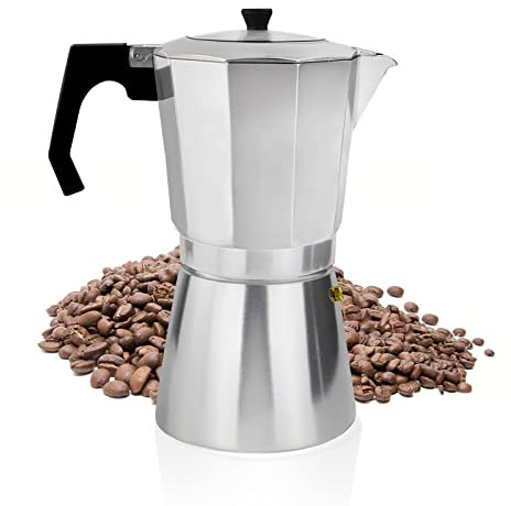 ACTIV CUISINE Espressokocher 9 Tassen aus Aluminium, Espressokanne Espresso Mokka Maker Mokkakanne italienische Kaffeekocher mit transparenter Deckel, nicht für Induktion, 450 ml