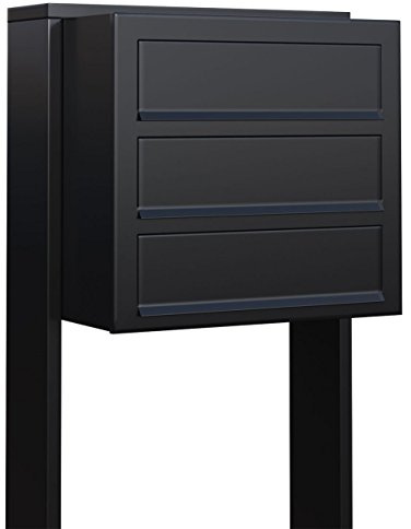 Stand Cube 3 by Bravios - Modern 3-Unit Post-Mounted Black Mailbox