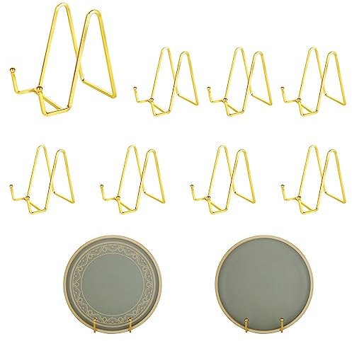 YAYODS 8PCS Plate Holder Easel Display Stand, 4 Inch Metal Plate Stands for Display, Gold Book Stands for Photo, Picture, Decorative Plates, Tabletop Art