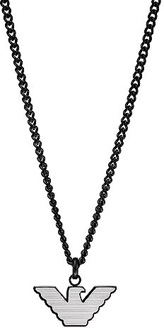 EMPORIO ARMANI EGS2994040 łańcuszek na szyję dla mężczyzn, srebrny i czarny wisiorek ze stali nierdzewnej, Stal nierdzewna, Bez kamieni szlachetnych