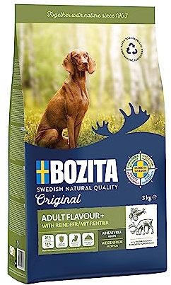 Bozita Hundfoder original Adult Flavour Plus Rentier – 3 kg vetefritt torrfoder för överviktiga hundar eller hundar med lägre aktivitetsnivå – balanserad och kalorimedveten kost