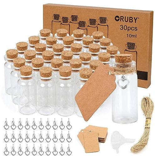 RUBY Reagenzglas mit Korken 10ml Glasflaschen mit Korken 30 Stück Kleine Glasflaschen Zum Befüllen 22 x 50mm Mini Flaschen für Gastgeschenk, Gewürzgläser, Hochzeit Gefälligkeiten, Deko Weihnachten