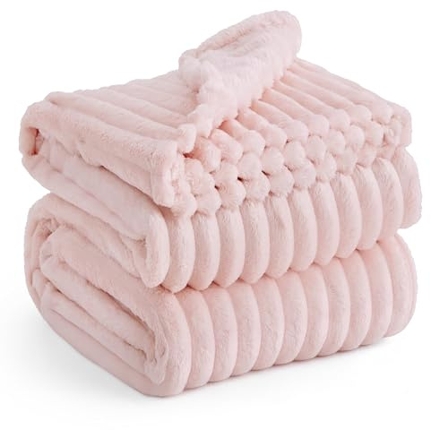 BEDSURE kuscheldecke 220x240 für Zimmer Deko - Tagesdecke, Wolldecke & Fleecedecke, Sofadecke, Weiche Warme Grobe Korddecke für Couch, Geschenke für Frauen, Große Decke, Kristallrosa, 220 x 240 cm