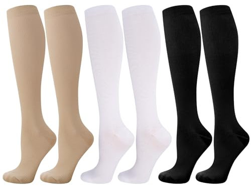 Utensilsto 3 Paare Kompressionsstrümpfe, Stützkniestrümpfe Compression Socks Lange kompressionssocken mit 15-25Mmhg Reisestrümpfe Stützstrümpfe für Damen Herren Laufen, Sport, Flug, Reisen,S/M