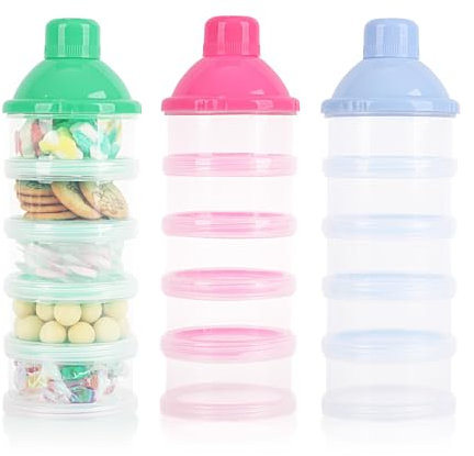 3 Stück 5-lagiger Baby-Milchpulver-Spender, Milchpulver-Spender, tragbarer Milchpulver-Behälter, Topfbox, Lebensmittel-Aufbewahrungsbehälter für Reisen (blau + grün + rosa)