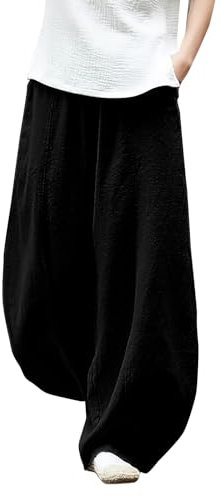 YCBMINGCAN Frühling und Sommer Damen Casual Hosen Baumwolle Leinen Casual Hosen Frauen ene Hose Damen Elegant (Black, XXXXXL)