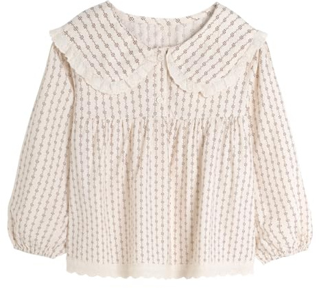 Mud Kingdom Girls Blouse Peter Pan Collar Lace Trim Shirt for Little Girl Long Sleeve Shirts Floral Print Apricot 5 Years