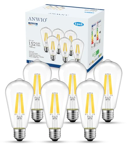ANWIO LED ST64 E27 LED Edison Vintage Leuchtmittel, 11W entspricht 100W Glühbirne, 1521LM Super Helle Lampe, Warmweiß 2700K Fadenlampe, nicht dimmbar, klares Filament (6er Pack)