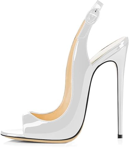 EDEFS Escarpins Slingback Femme à Boucle Ajustable Talon Stiletto 4,7 Pouces avec Peep Toe Chaussures Hautes Ultime pour Événements Mode & Sexy Blanc EU38