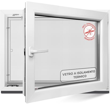 Finestra per cantina, 80 x 60 cm, 2 vetri – Finestre in plastica 60 mm profilo DIN destro – L x A: 800 x 600 mm perfetto per finestre casette da giardino, finestre del garage e cantina di casa con