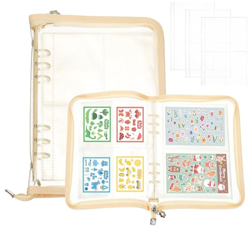 PATIKIL Sticker Organizer Binder, Reusable A5 Sticker Album Collecting Book Glitter Cover Zipper Binder with 180 Pocket, Wheat Color