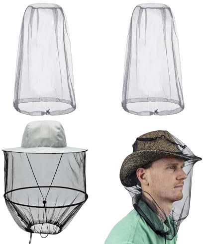 LEIMEND Imkerhut mit Schleier Bienenzuchtschleier Hut Safari Hut mit Moskitonetz Grauer Mückenschutz Hut Mücken Kopfschutz Insektenschutz Hut mit Zwei Grauen Netzen für Outdoor Camping Wandern Angeln