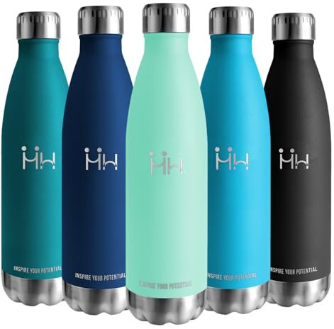 Borraccia Termica, 500 ml Senza BPA, Borraccia, 18/8 Acciaio Inossidabile, borraccia bambini, Isolamento Sottovuoto a Doppia Parete, Bottiglia Termica per Scuola, Jogging, Campeggio - Blu-Verde