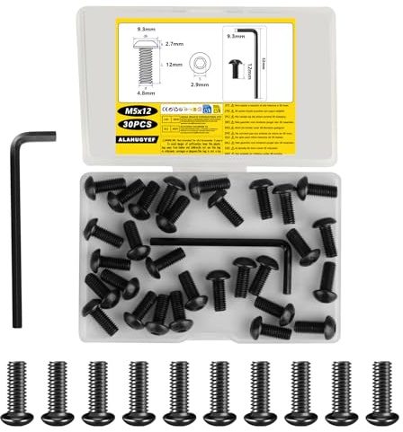 30 PcsTornillos M5, Tornillos de Cabeza Hueca Hexagonal Cilíndrico, Tornillería de Roscados, Tornillos de Cabeza Redonda Hexagonales Negros para Reparación + Llave M3