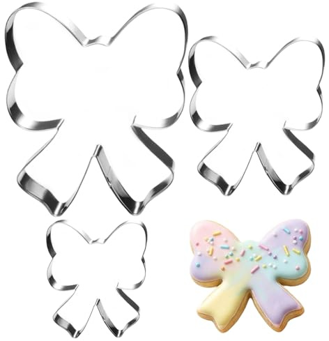 3Pcs Bow Cookie Cutter 9 cm / 7 cm / 5 cm Stainless Steel Cookie Cutters Cute Mould Bow Cookie Cutter Set Biscuit Mould for Baby Shower, Wedding Birthday Cookies Cakes Decoration