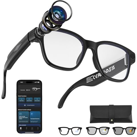 DoeDoefong Lunette Camera Lunettes intelligentes IA, Smartglasses AI Caméra Full HD, Flash intégré, Musique, Bluetooth,WiFi, Verre Photochromique Protection UV, Assistant Vocal IA, Réseaux Sociaux