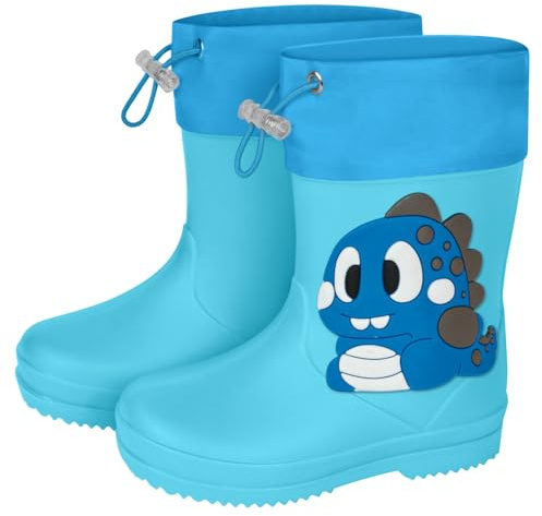 Aomig Bottes de Pluie pour Enfant Garçon et Fille, Botte Caoutchouc Léger Antidérapant avec Cordon de Serrage Pluie, Chaussures de Dessin Animé d'animaux Mignons Dinosaure Impermeable