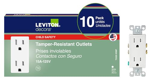 Leviton 15 Amp Decora Tamper-Resistant Duplex Electrical Wall Outlet, 10 Pack, T5325-WMP, White