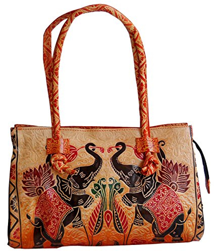 Twin Royal Elephants ethnic traditional 100% Genuine Pure Shantiniketan Leather Shoulder Bag Medium