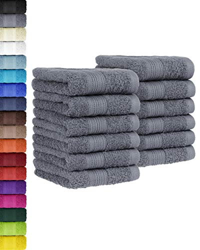 BaSaTex - 12er Pack Handtuch Set für Gäste - Seiftücher mit Aufhängeschlaufe aus weicher Baumwolle in 30x50 cm - Gästetücher für die Gesichtsreinigung Öko-Tex Standard 100 Zertifiziert - Anthrazit