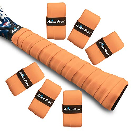 ALIEN PROS Tennis Racket Grip Tape (6 Grips) – Precut and Light Tac Feel Tennis Grip – Tennis Overgrip Grip Tape Tennis Racket – Wrap Your Racquet for High Performance (6 Grips, Orange)